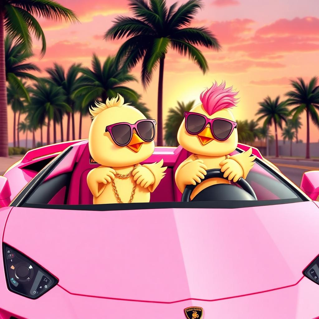 Chicks in a pink Lamborghini